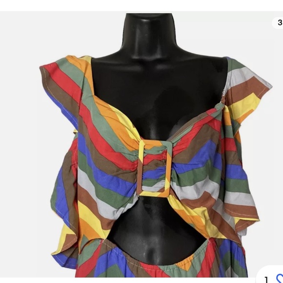 NWT Eloquii Size 20 Ruffle Strap Chevron Printed Midi Dress - Picture 2 of 5